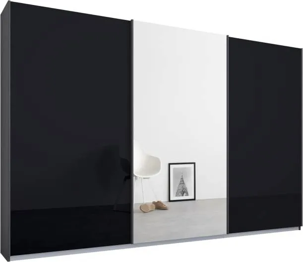 Malix 3 door 270cm Sliding Wardrobe, Graphite Grey frame,Basalt Grey Glass & Mirror doors , Premium Interior