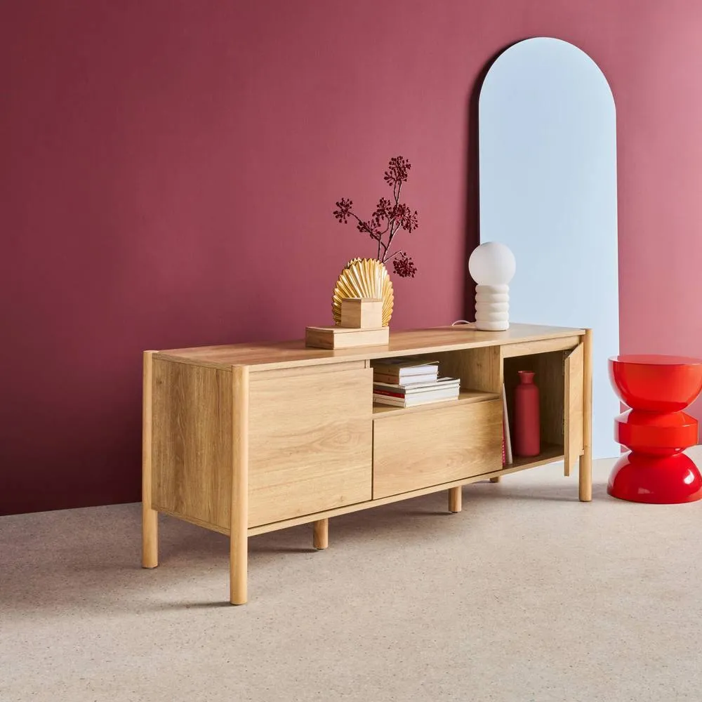 sweeek Wood decor TV stand 2 doors 1 drawer 140cm in Beige 4