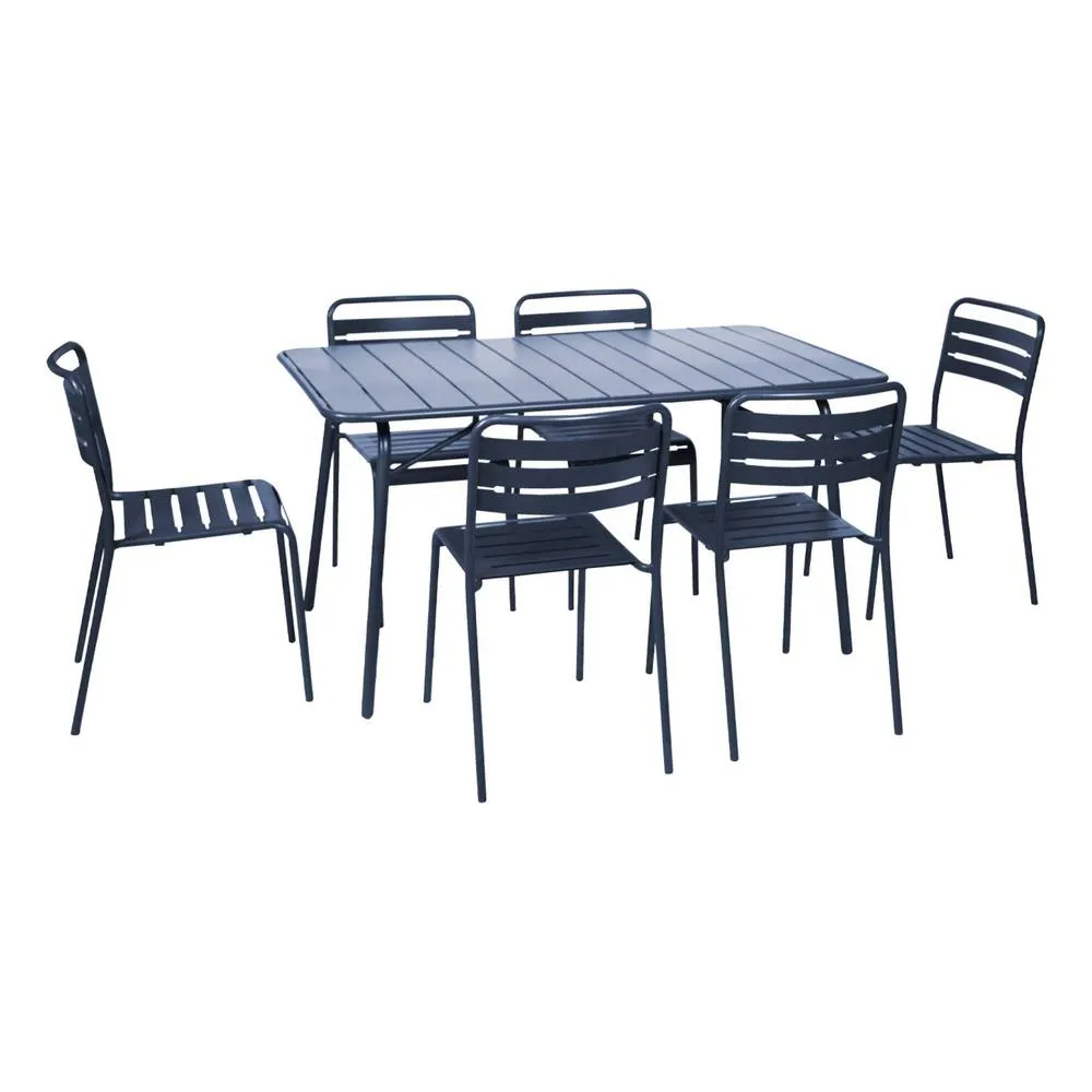 sweeek 6-seater folding metal garden table with 6 chairs in Dark Blue 2