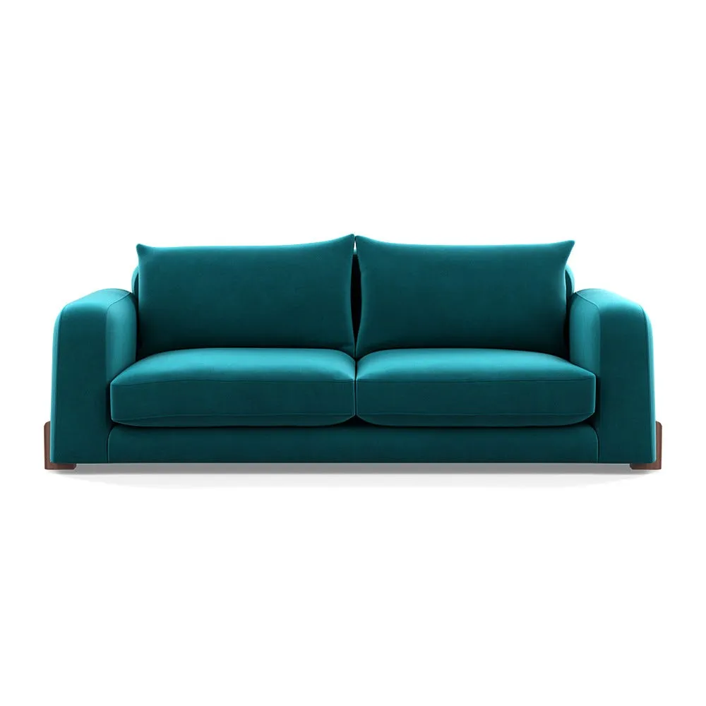 Heal's Nuvola 4 Seater Sofa Smart Velvet Petrol Walnut Stained Feet