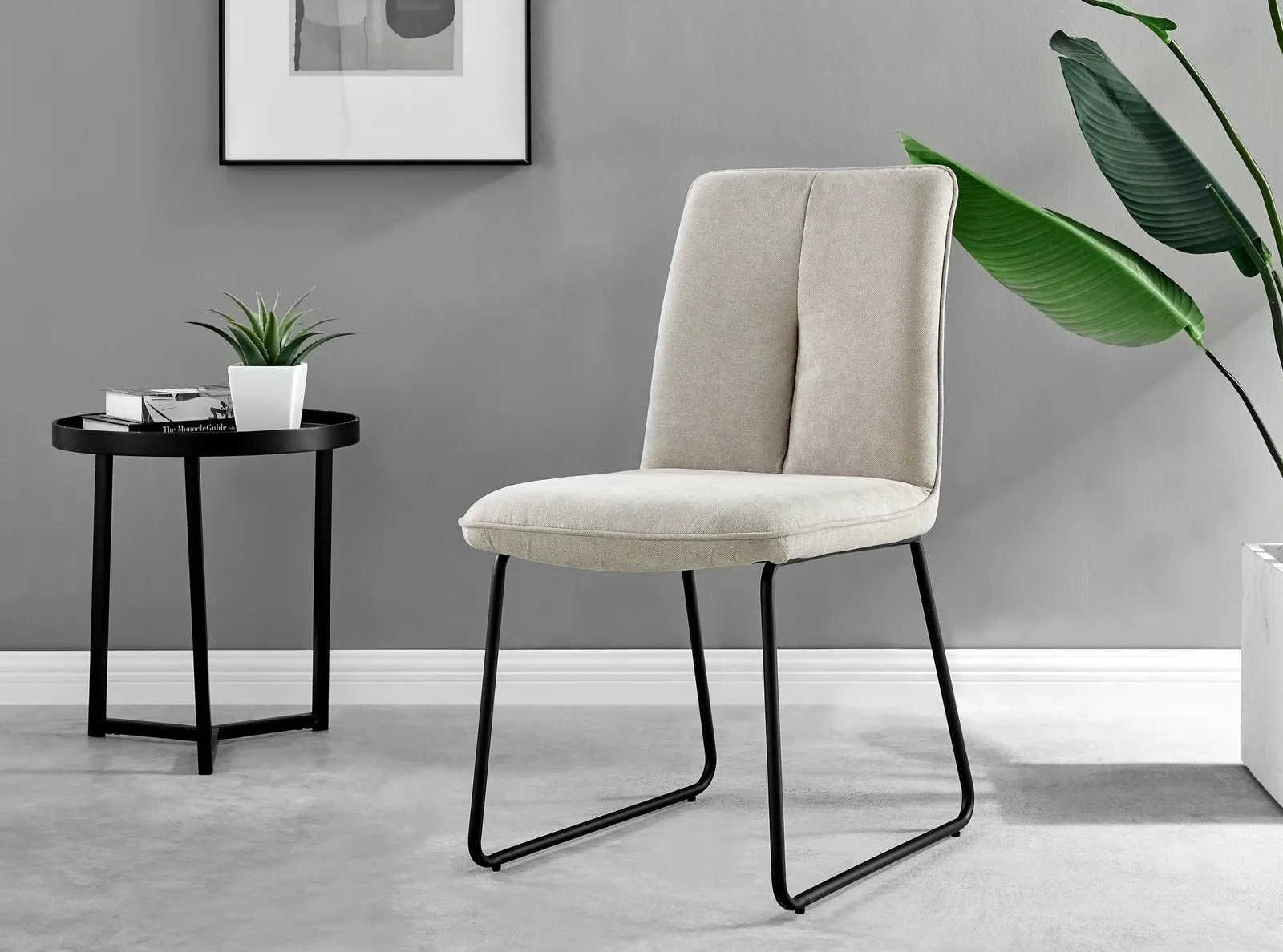 FurnitureboxUK Set of 2 Modern Chic Deep Padded Soft & Durable Stitched Fabric & Black Powder Coated Metal Leg Dining Chairs in Taupe 4