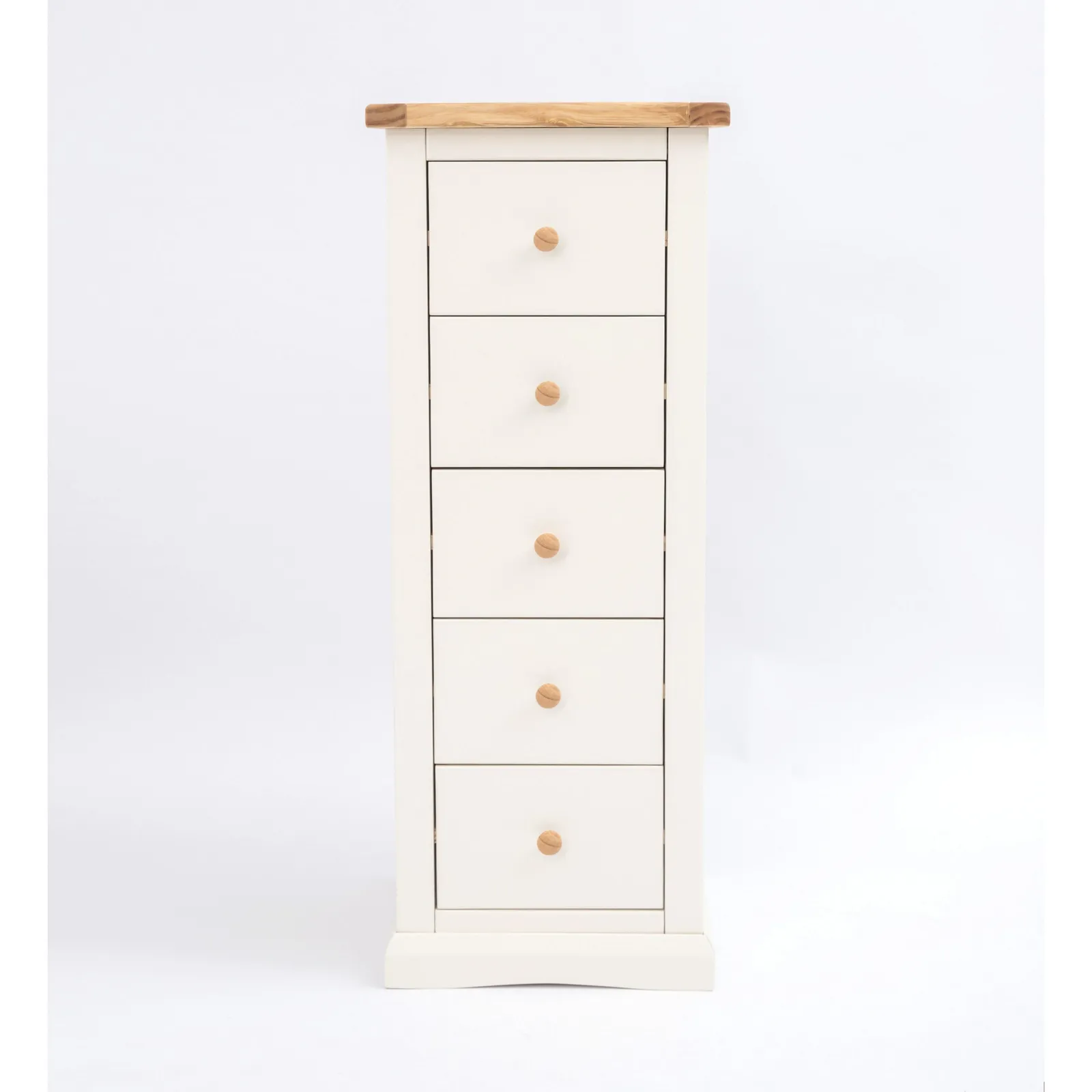 Cabinet Bits Castelli 5 Drawer Narrow Chest of Drawers Wood Knob in Off-White