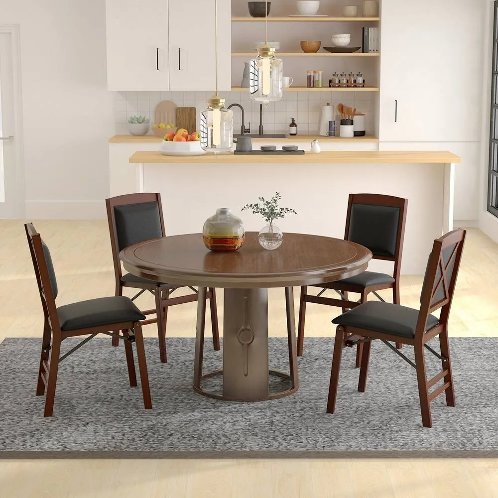 Costway Set of 2 Folding Bar Stools Wooden Padded Kitchen Dining Chairs w/ Backrest in Black 4