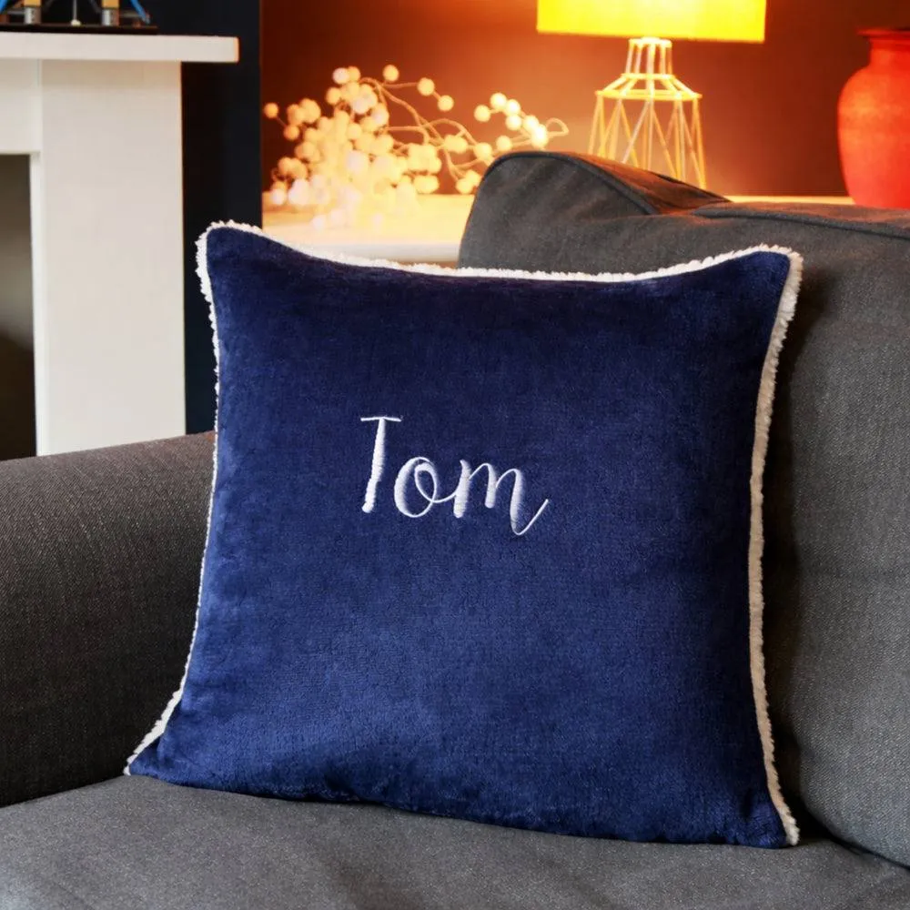 Duncan Stewart Personalised Sherpa Style Cushion in Navy