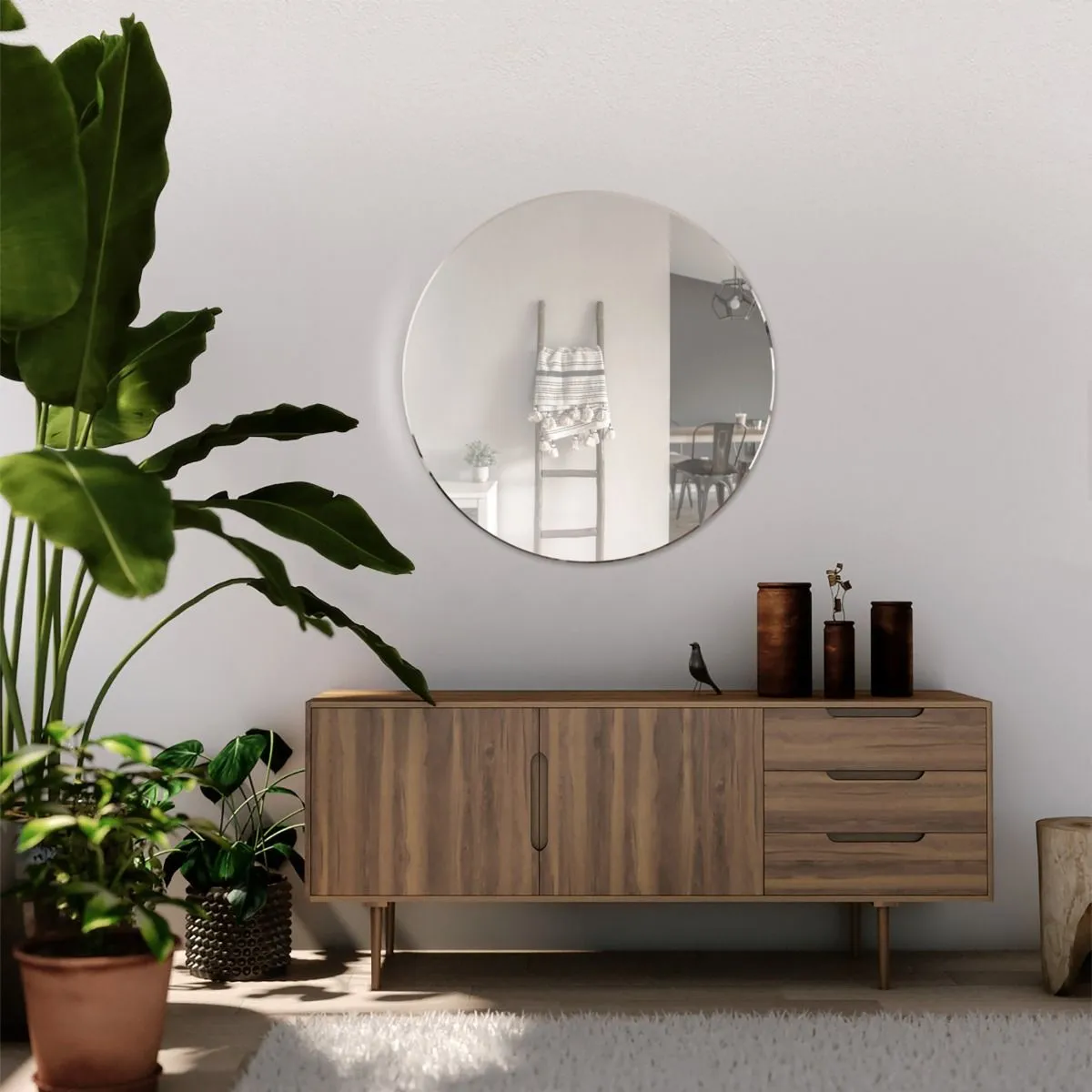 MirrorOutlet All Glass Bevelled Classic Design Round Mirror 60 x 60CM in Silver 4