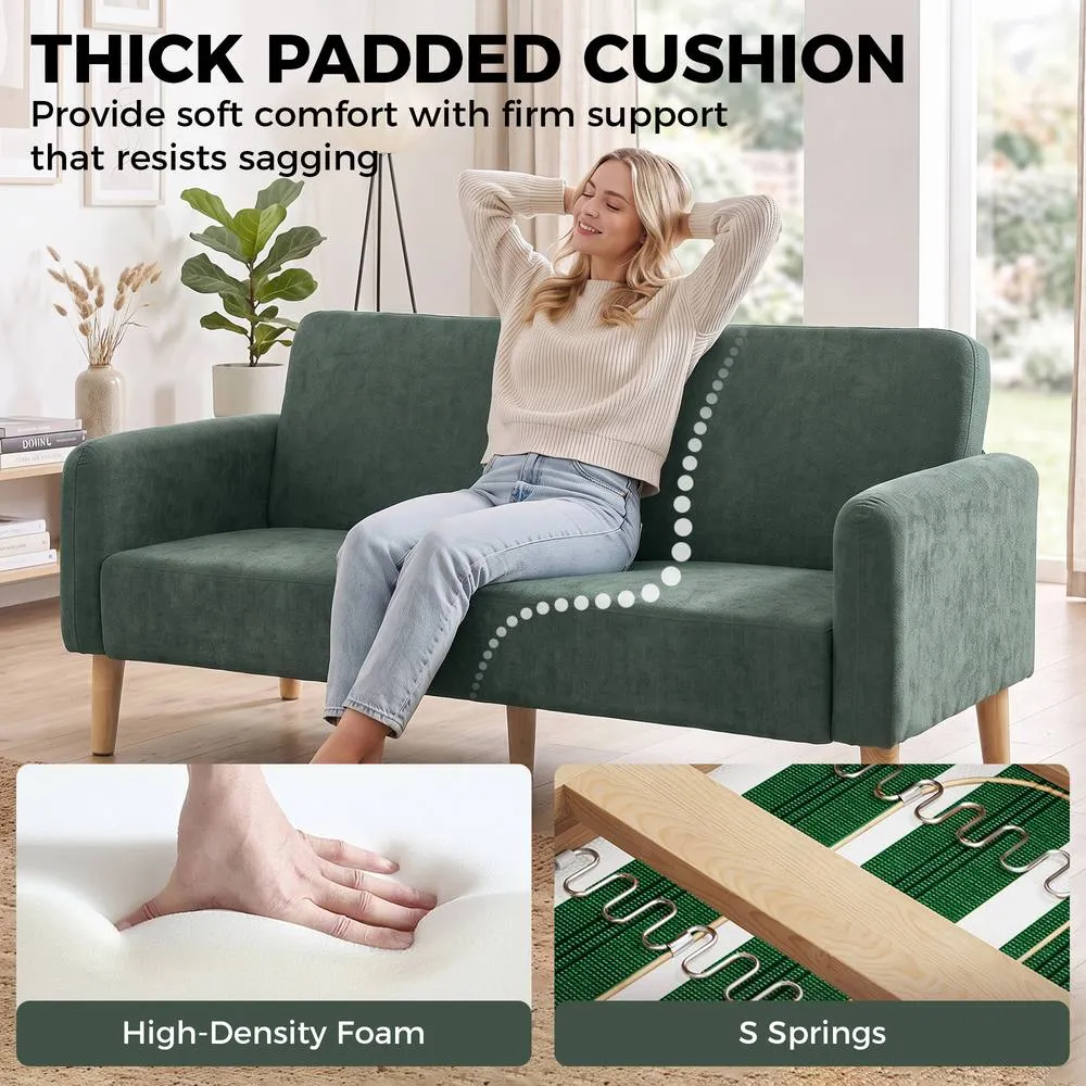 HOMCOM 2 Seater Sofa, Velvet Small Couch with Plush Backrest, Dark Green 4