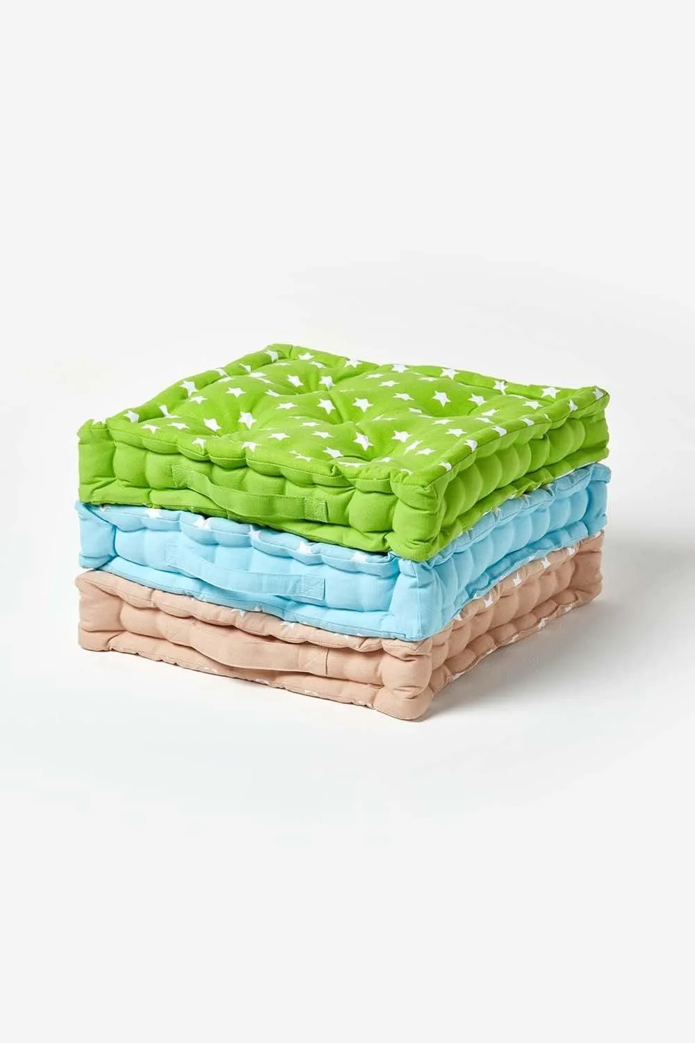 Homescapes Cotton Stars Floor Cushion in Green 6