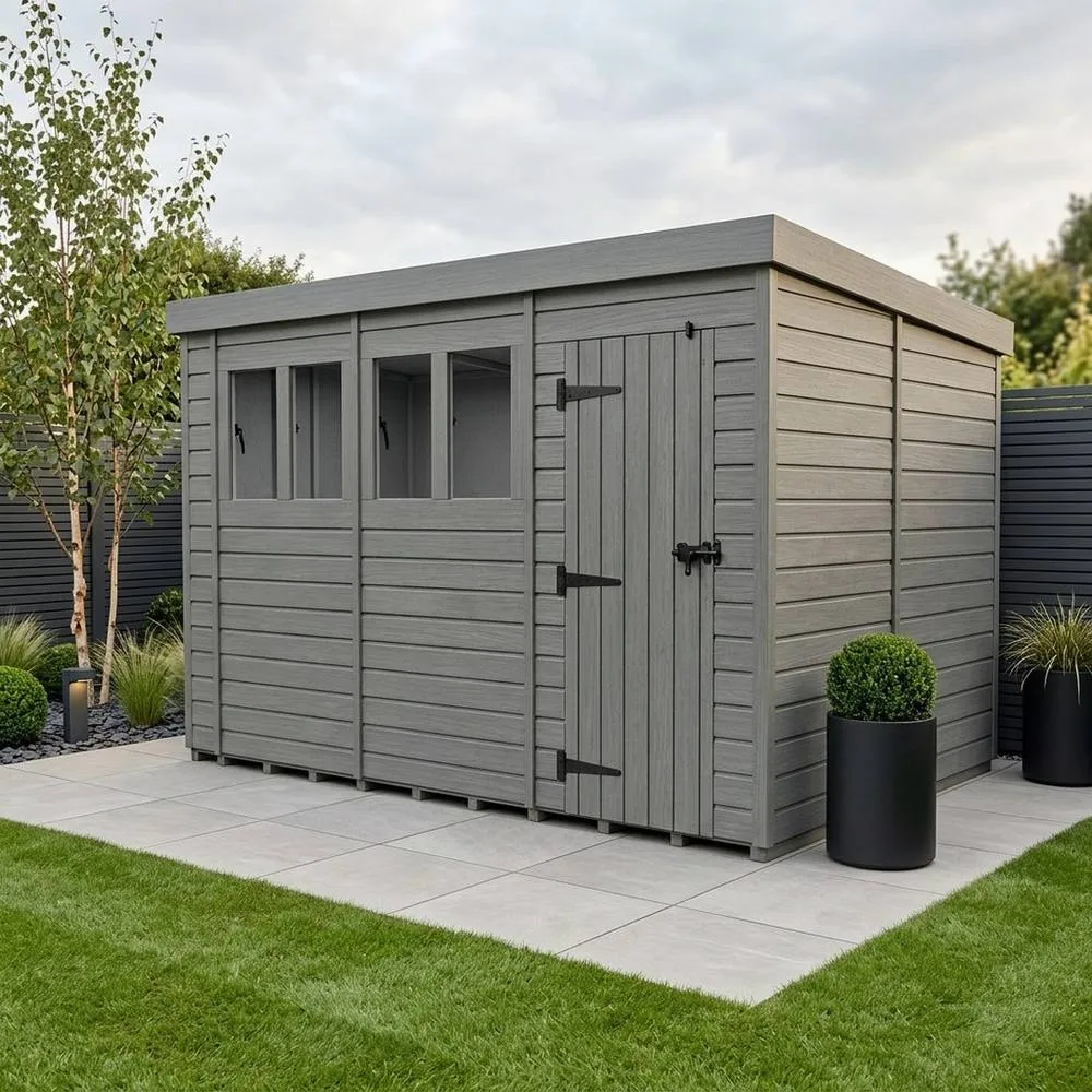 Buttercup Farm 17ft x 9ft Composite Pent Garden Shed Single Door With Windows in Grey 2