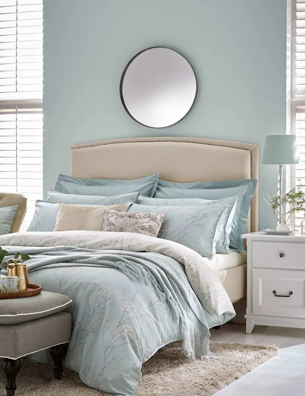 Laura Ashley Pure Cotton Sateen Pussy Willow Bedding Set Duck Egg