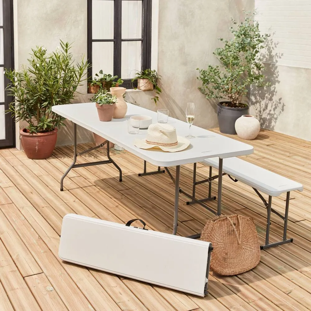 sweeek Foldable plastic reception table with bench in White 4