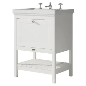 Bayswater Hartleigh Pointing White Traditional Freestanding Vanity Unit & 3 Tap Hole Traditional Recessed Basin - 600mm 2