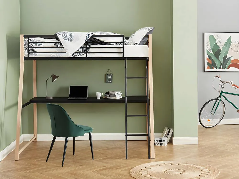 Vente-unique Loft Bed With Integrated Desk- 90 X 190 Cm - Black & Oak - MALICIA