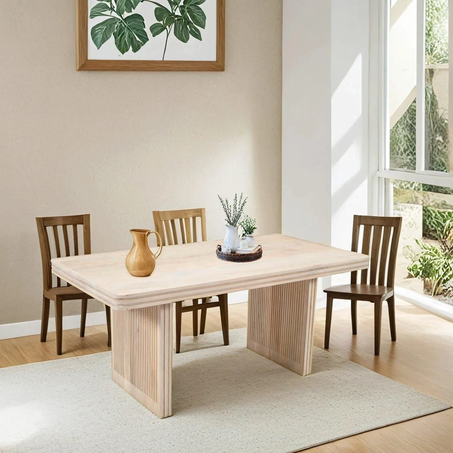IH Design Paloma Carved Mango Wood Dining Table 6 Seater in Brown 6