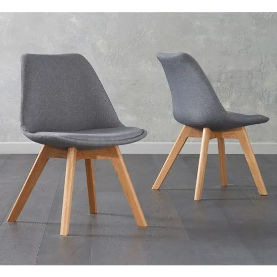 Bertake Dark Grey Fabric Dining Chairs In Pair