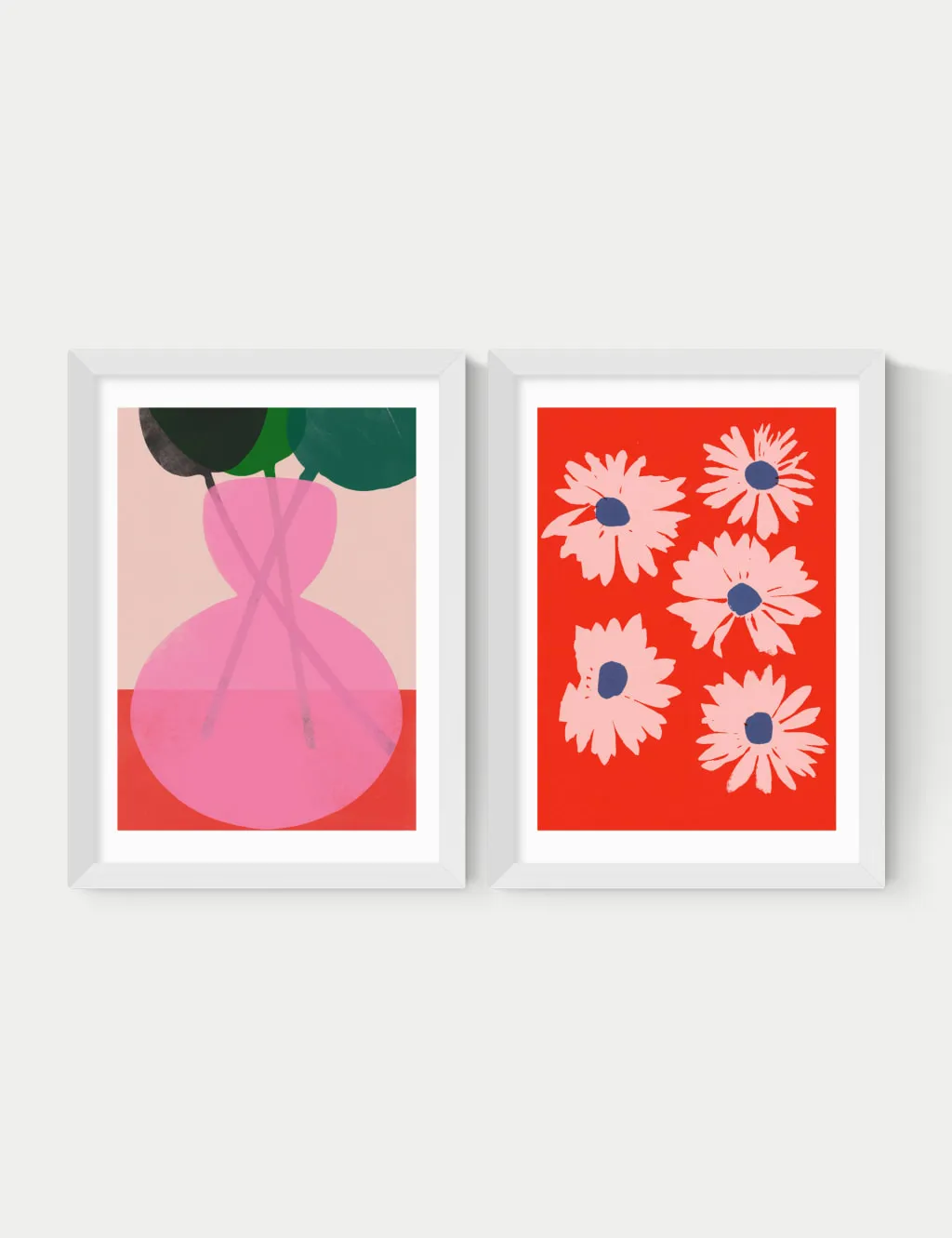 East End Prints Red & Pink Floral Twin Set Framed Art White