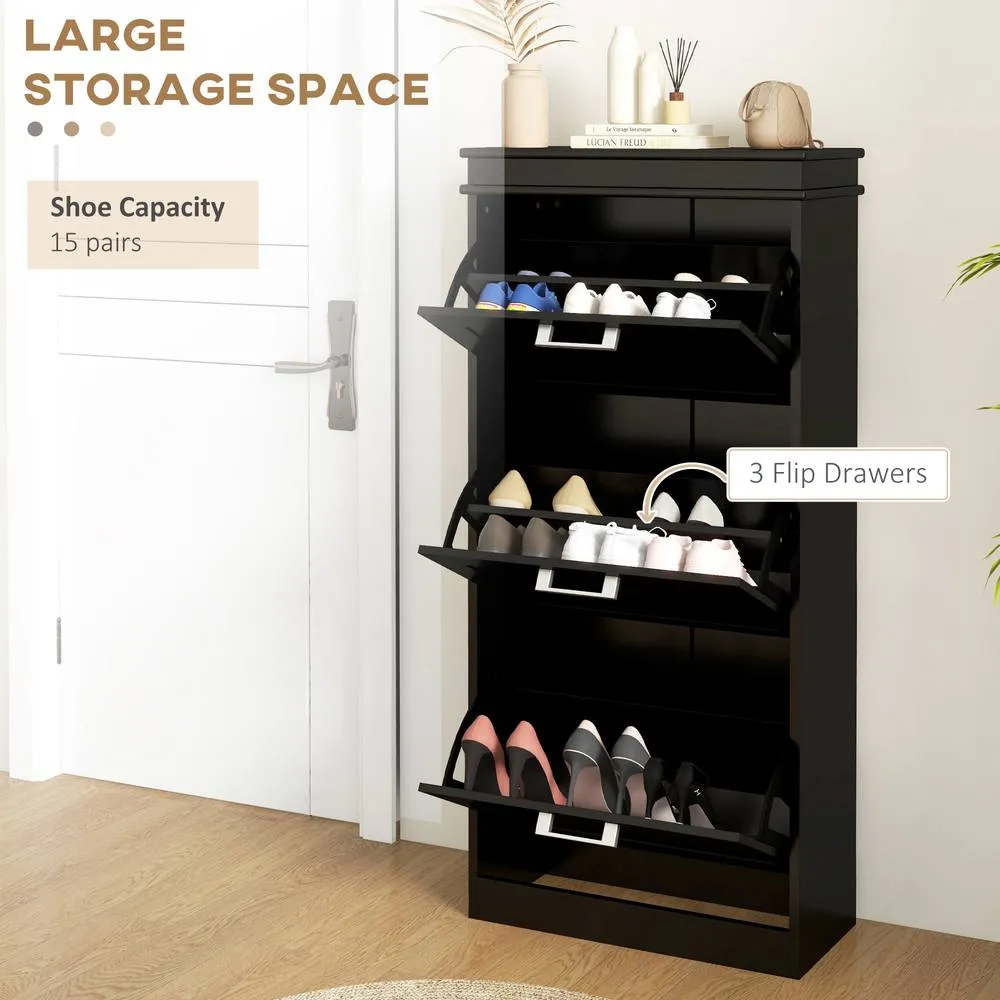 HOMCOM Slim Shoe Storage Cabinet with 3 Flip Drawers for Entryway, Black 4