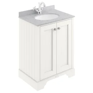 Bayswater Victrion Pointing White Traditional Freestanding Vanity Unit & Grey Marble Top Basin - 600mm
