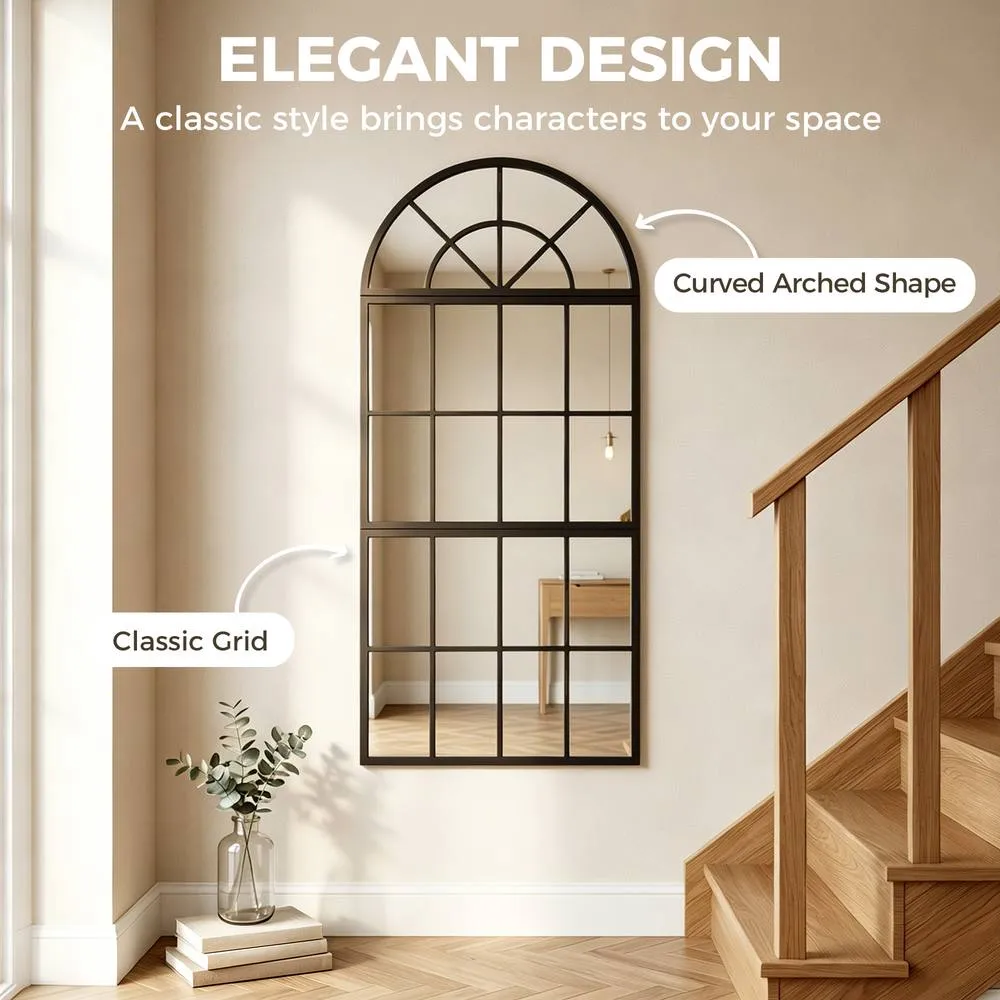 HOMCOM Large Arched Wall Mirror with 3-Piece & Tempered Glass in Black 4