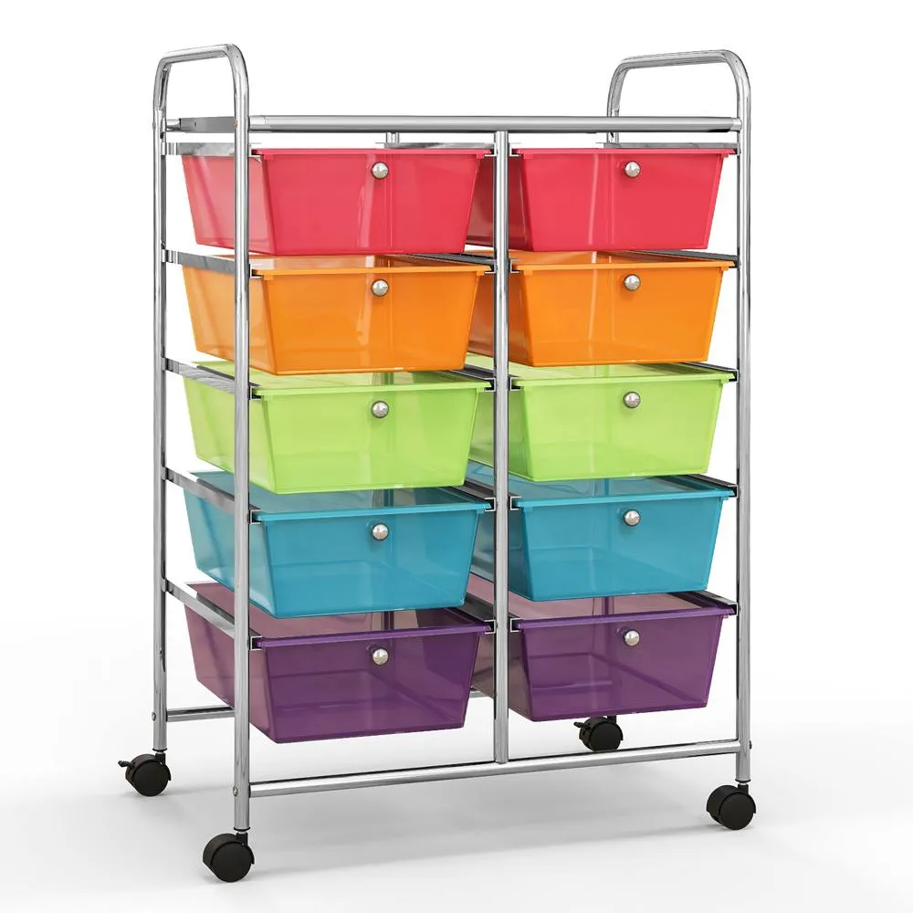 Costway 10 Drawers Storage Trolley Mobile Rolling Utility Cart Home Office Organizer
