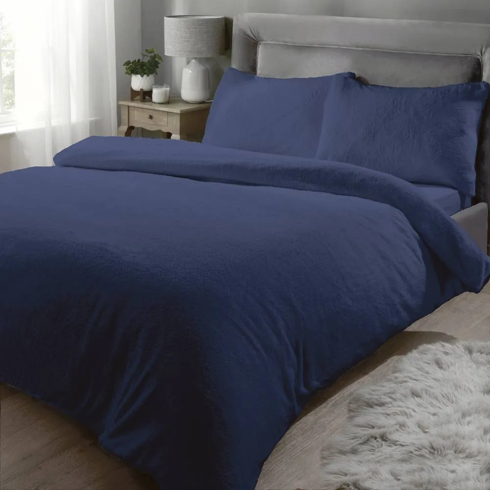Rapport Home Teddy Fleece Polyester Duvet Cover Set With Pillowcase in Navy