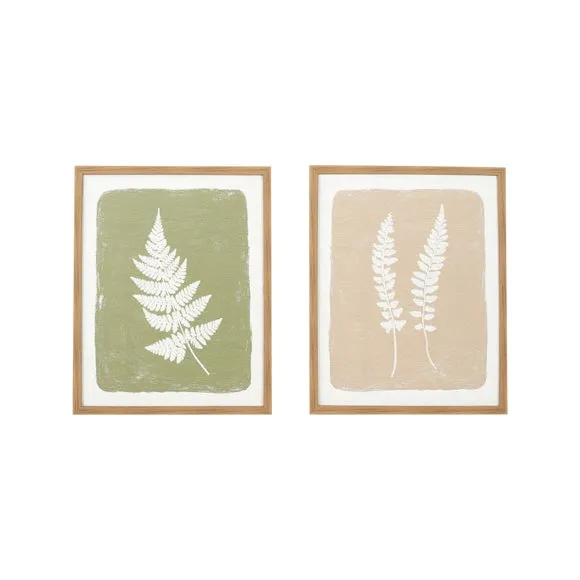 Set Of 2 Green & Natural Fern Framed Canvases 3