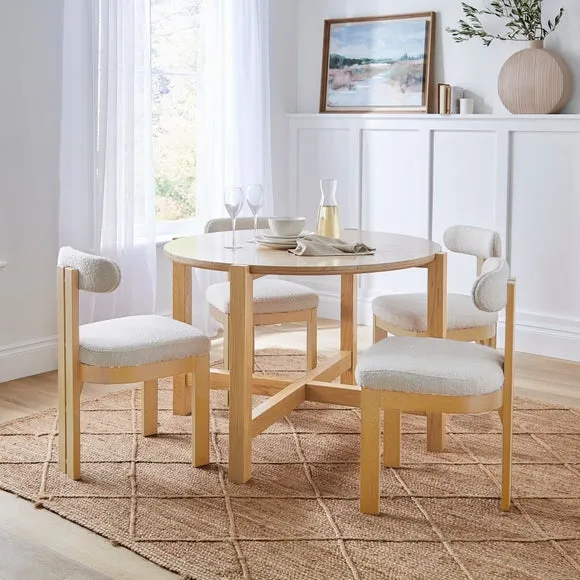 Halton 4 Seater Round Dining Table, Travertine Stone & Oak 2