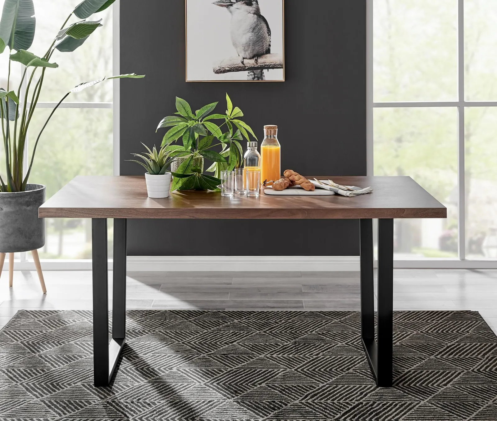FurnitureboxUK Kylo Large Brown Wood Effect Dining Table & 6 Isco Faux Leather Chairs in Black 2