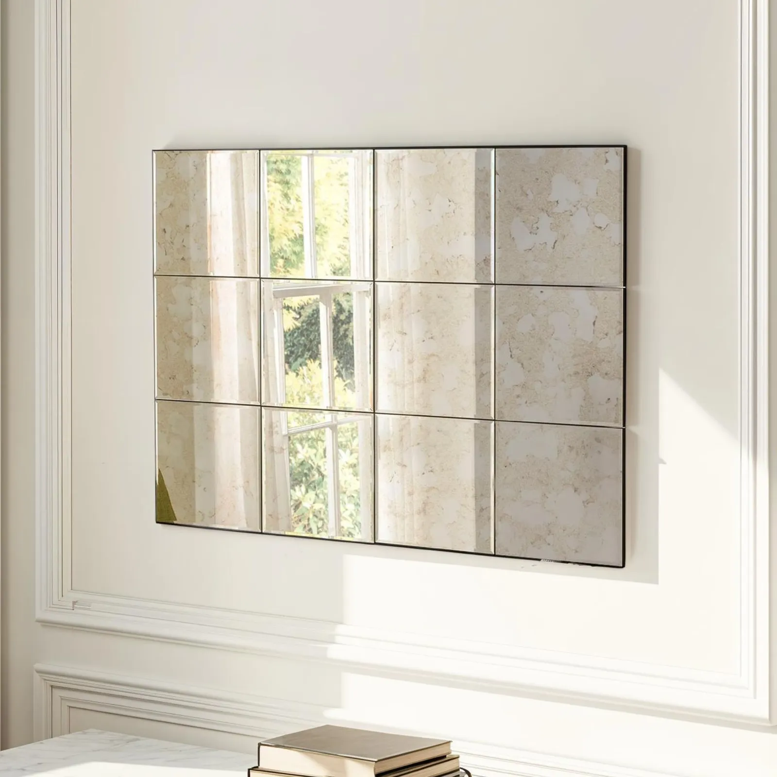 Yearn Mirrors Antique mottled panelled Mirror 123x92cm in Black 2