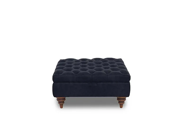 Columbus Fabric Large Storage Footstool with Wooden Feet - Manhattan Indigo