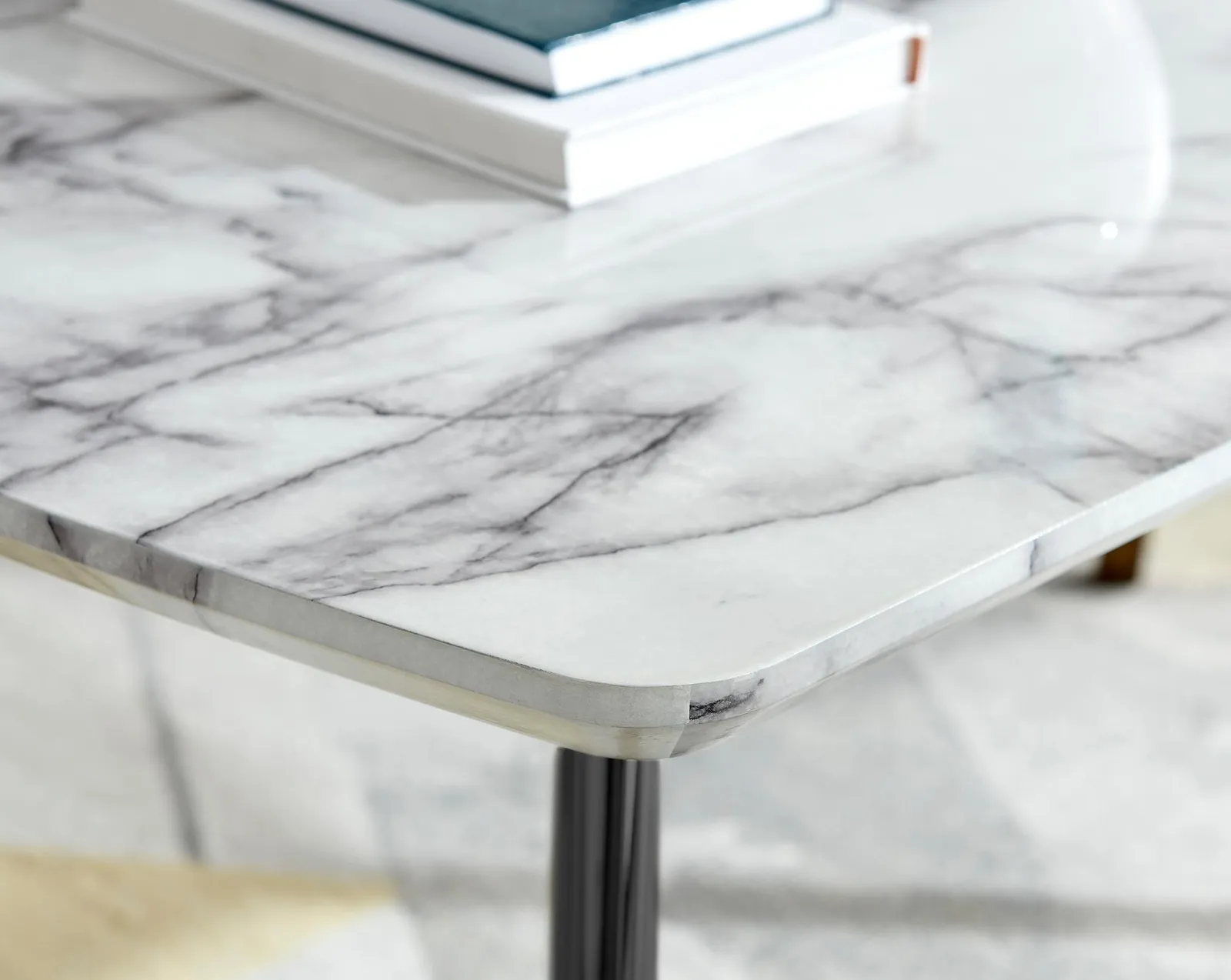 FurnitureboxUK Andria Marble Effect Dining Table With Black Legs & 6 Milan Velvet Black Leg Chairs 4