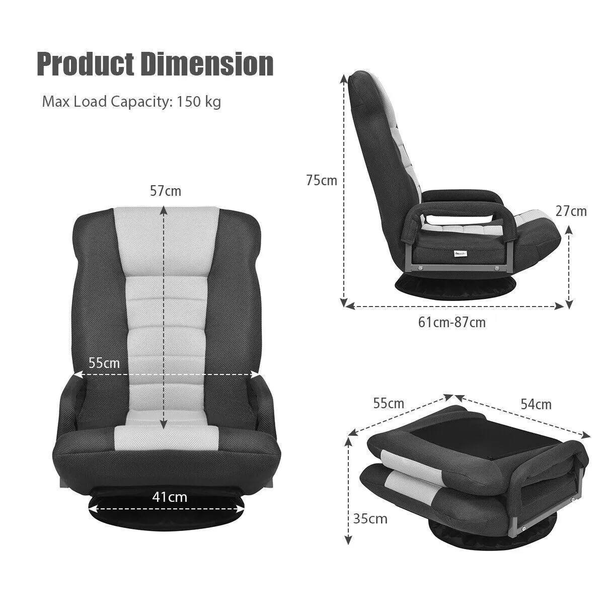 Costway Folding Floor Gaming Chair Adjustable 6-Position Floor Lazy Chair 4