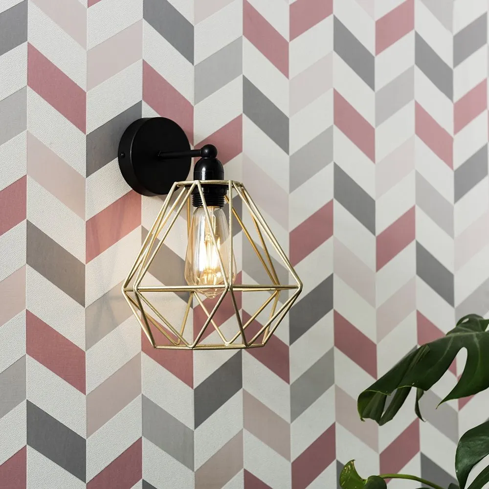 ValueLights Diablo Industrial Black & Gold Indoor Wall Light Fitting