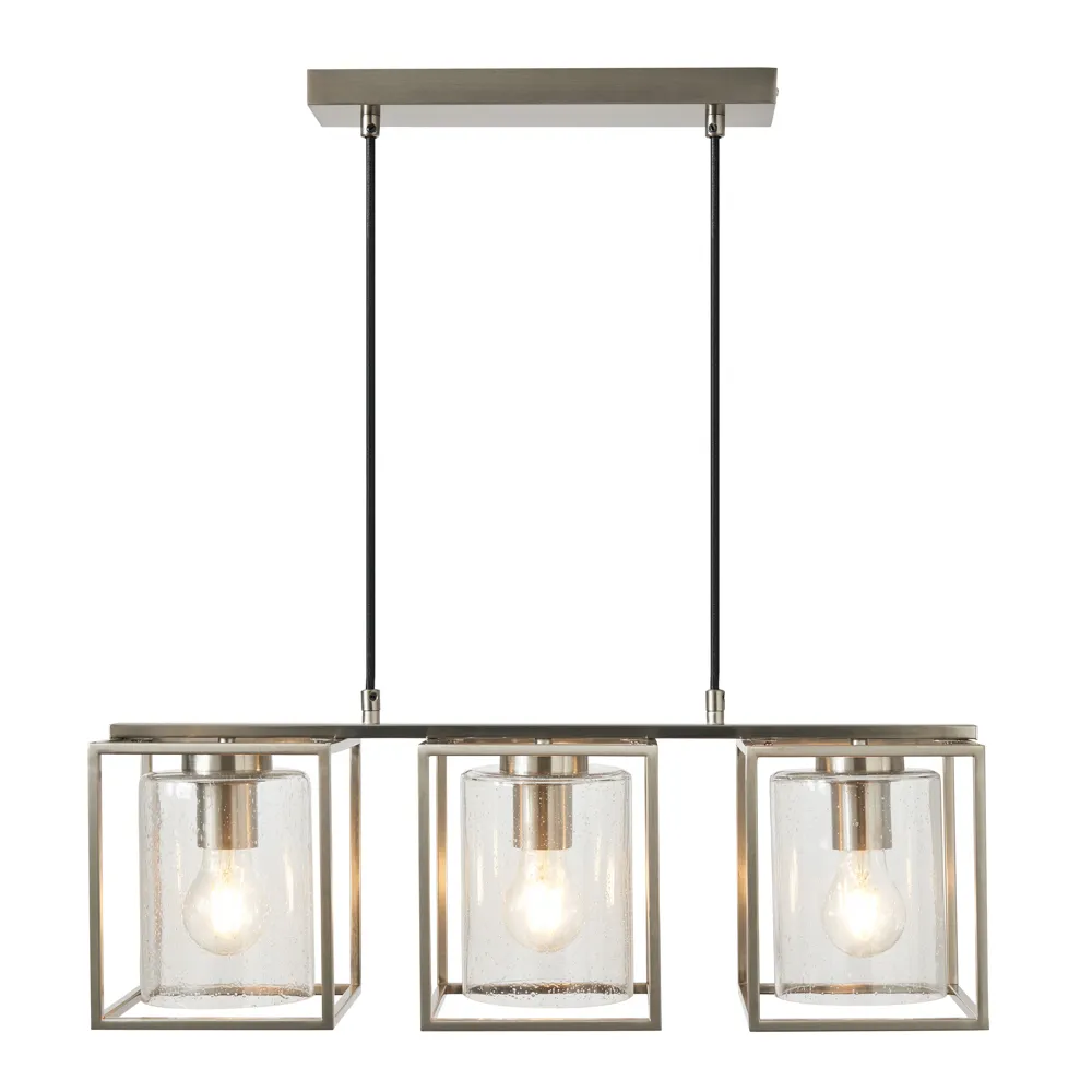 Hardy Cage Ceiling Pendant Bar with Bubble Glass Shades, Satin Nickel