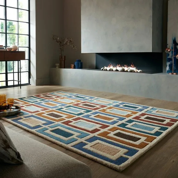 Retro Blocks Carved Wool Rug 1