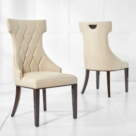 Tybrook Cream Faux Leather Dining Chair With Wood Legs In A Pair