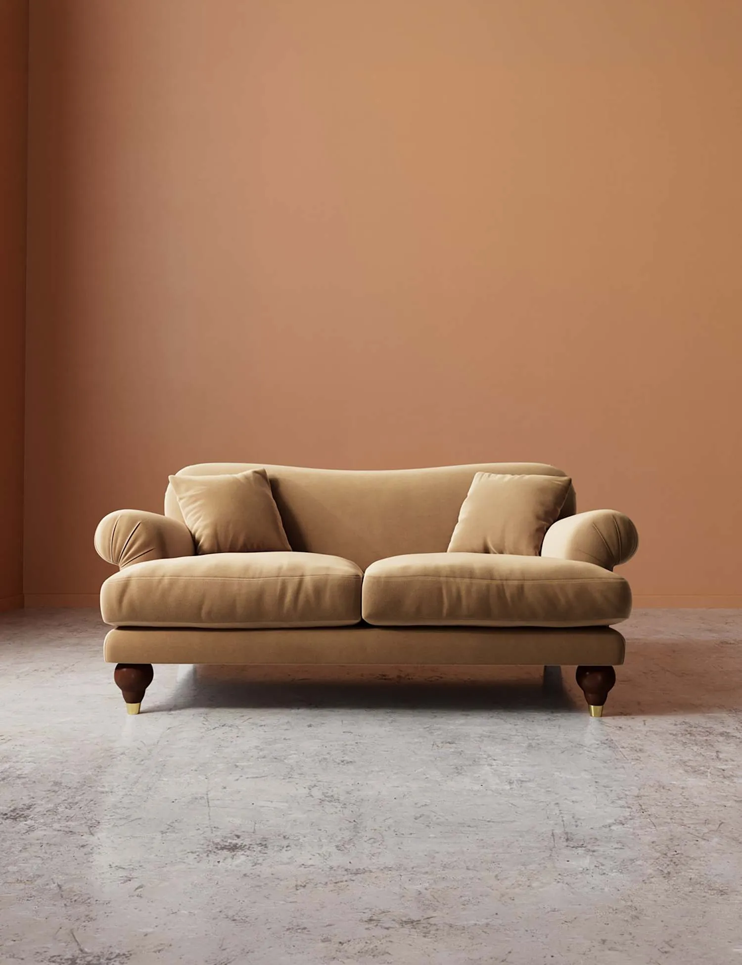 Swoon Willows Easy Velvet 2 Seater Sofa Tan