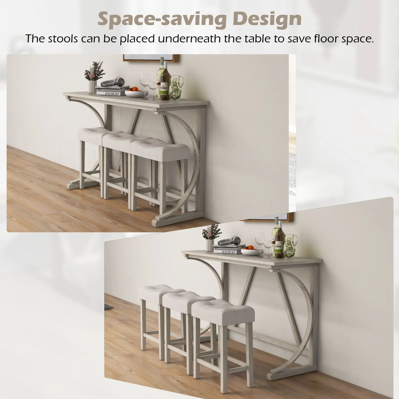 Costway 4-Piece Bar Table Set Counter Height Bistro Table w/ Power Outlet in Grey 6