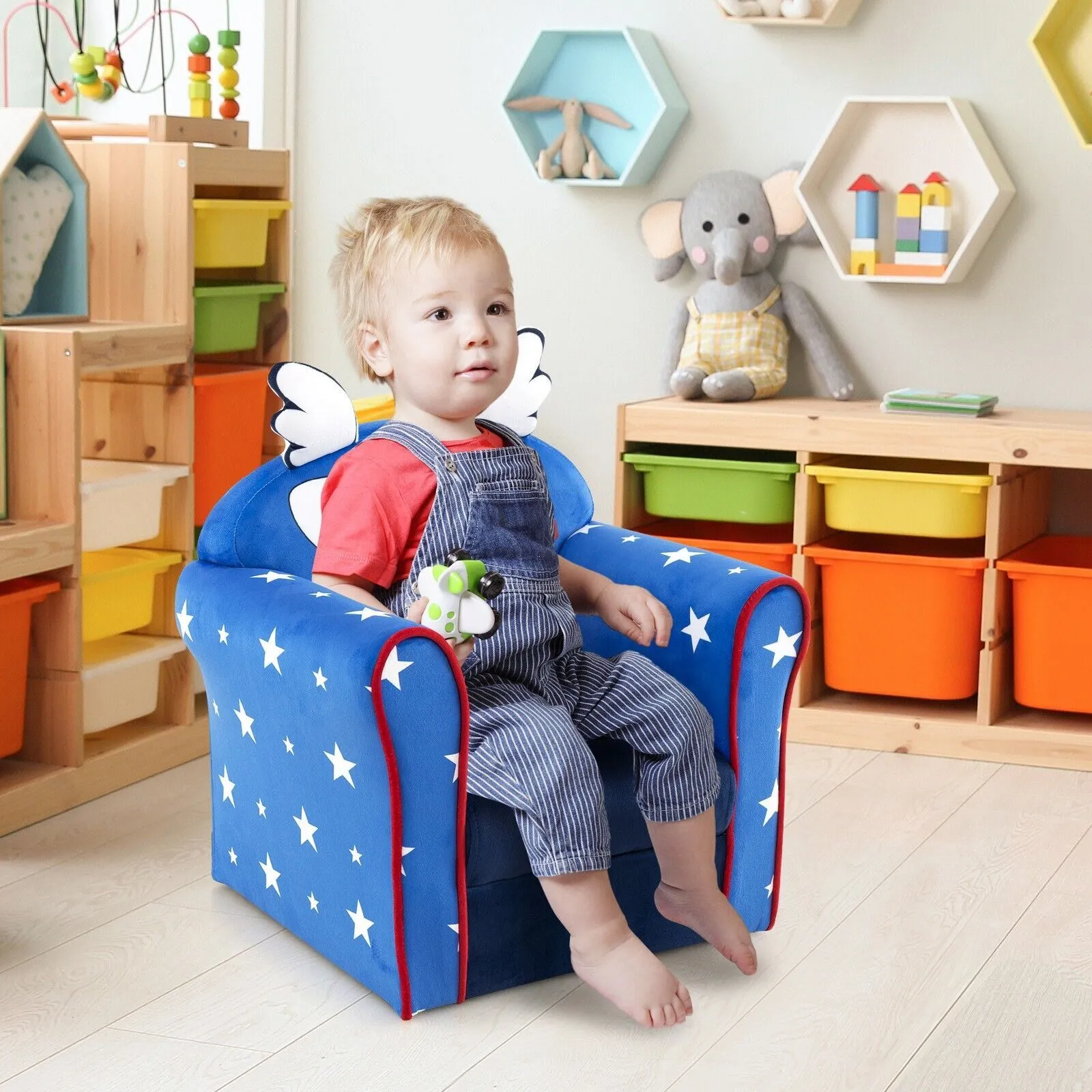 Costway Cute Sofa Children Armrest Upholstered Chair Cute Pattern Armchair Solid Frame 3