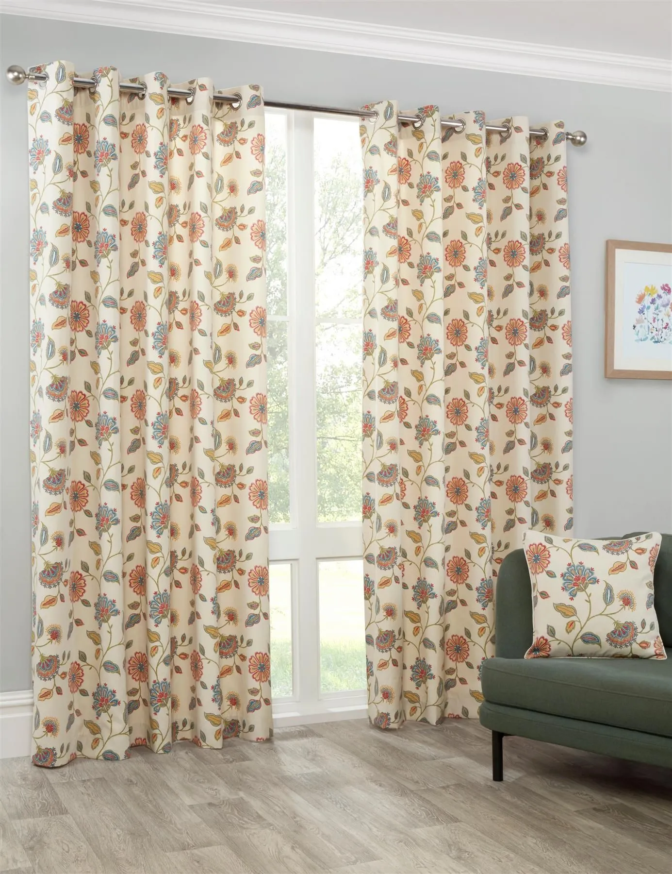 Sundour Shelley Faux Embroidery Eyelet Curtains in Beige