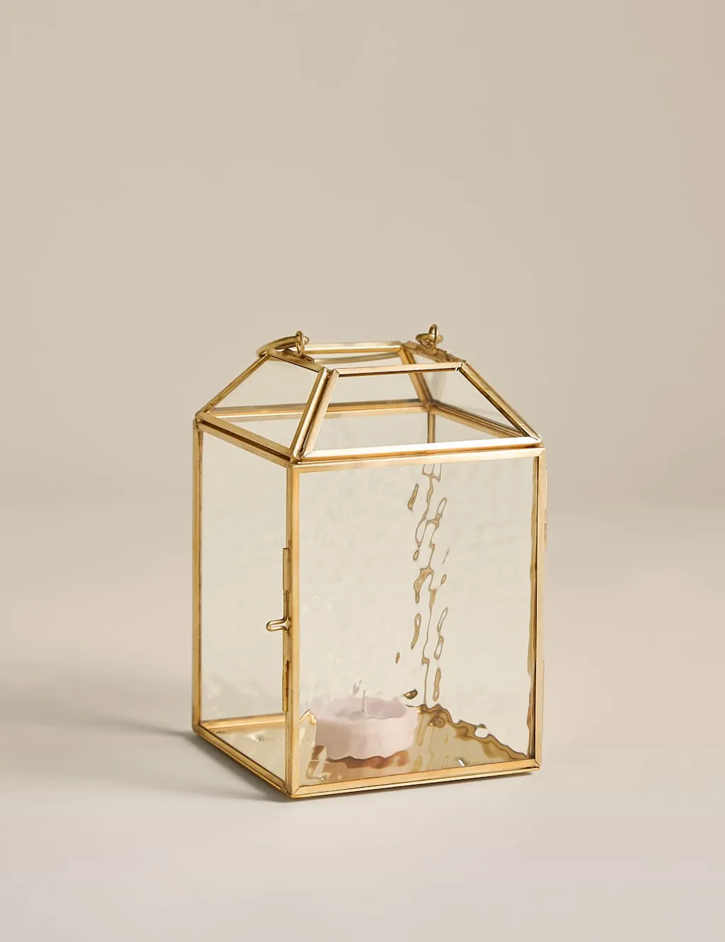 M&S Small Mottled Glass Lantern Gold