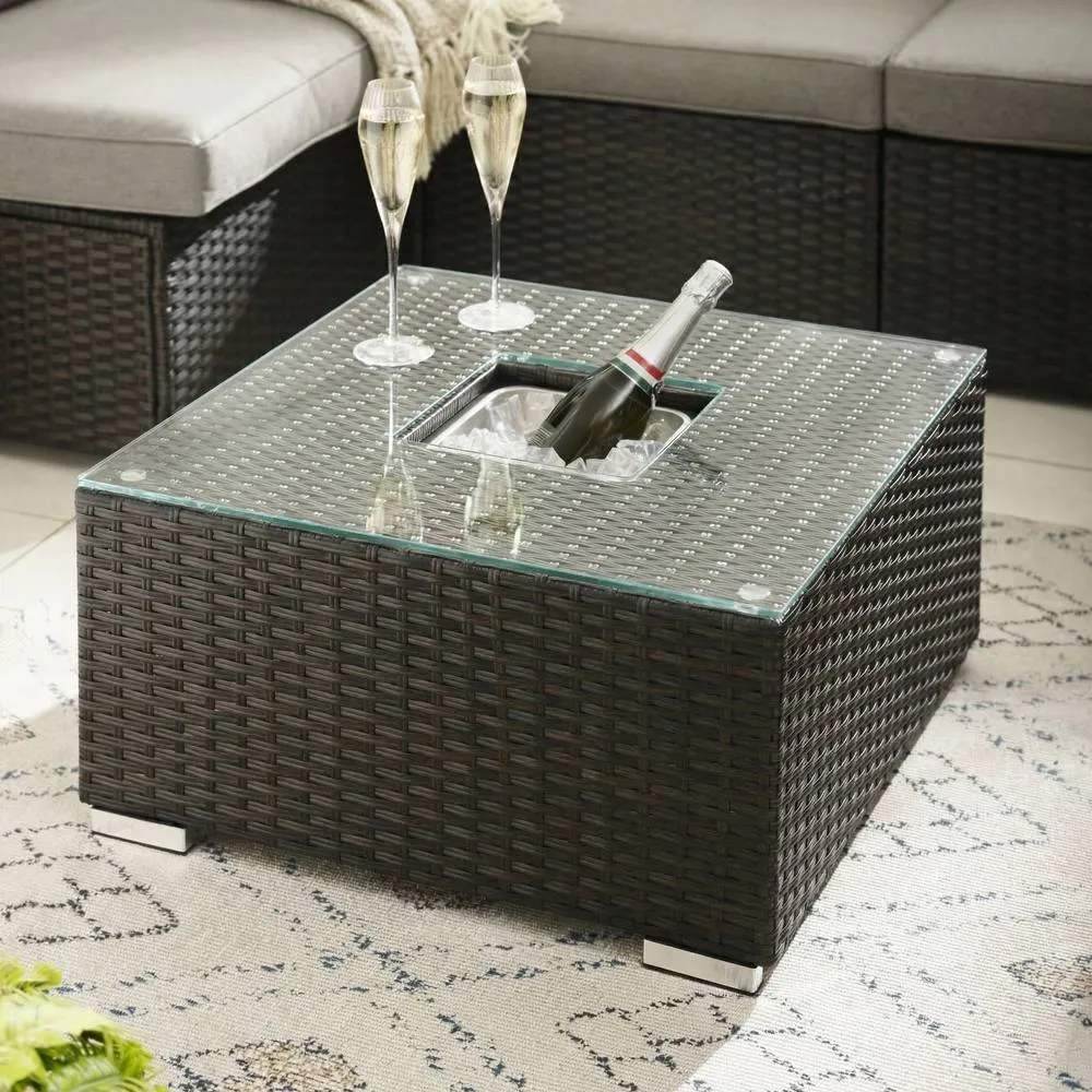 FurnitureboxUK Orlando Rattan Garden Coffee Table with Central Ice Bucket in Brown 1