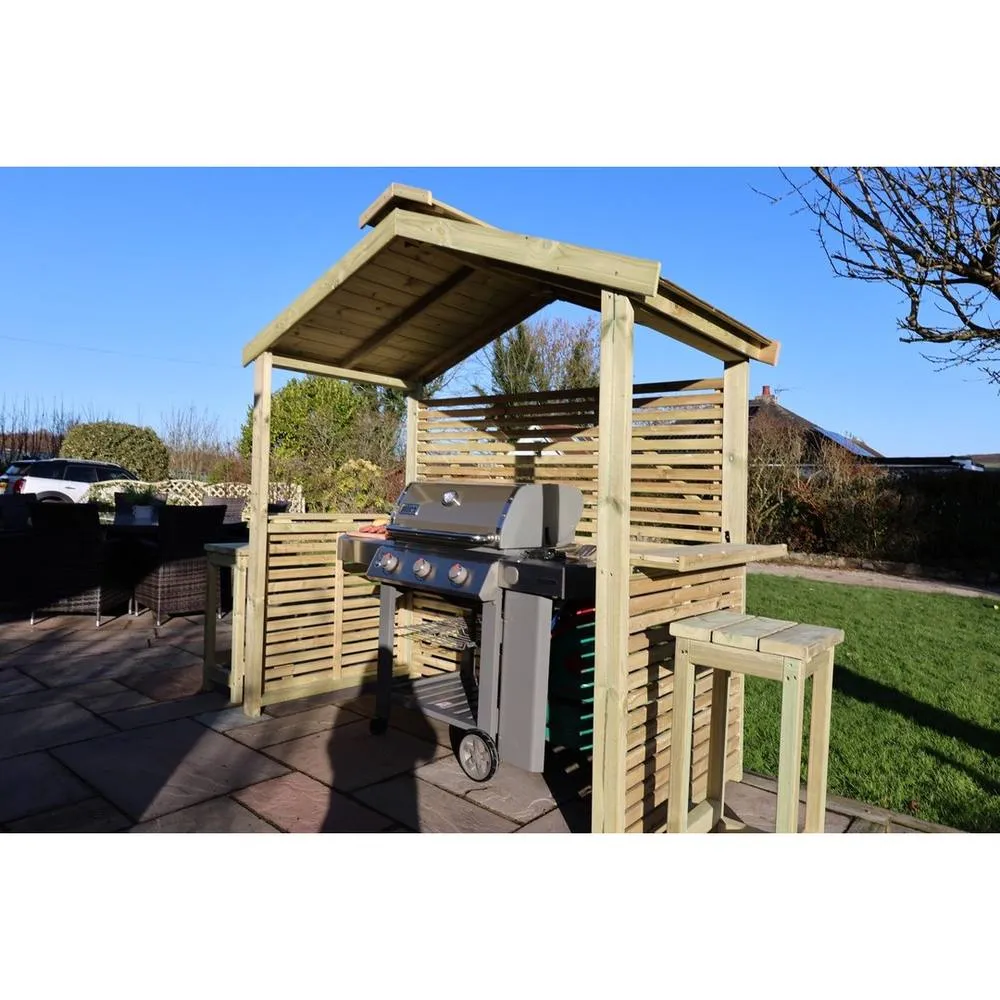 Churnet Valley Garden Furniture Ltd Grill & Chill BBQ Hut - L111.5 x W224 x H233 cm Partially Assembled in Light Tan 3