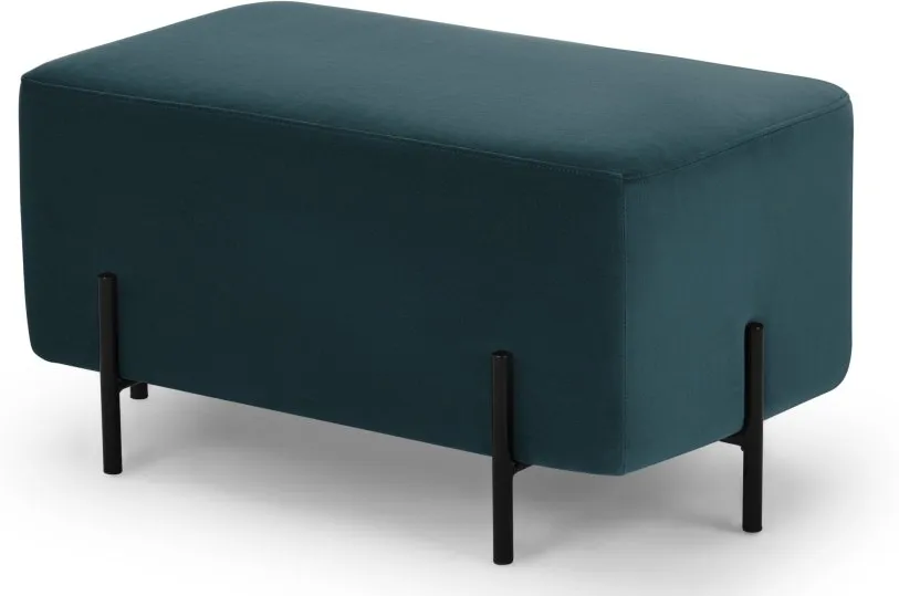 Eda  Rectangle Footstool,  Steel Blue with Black metal legs