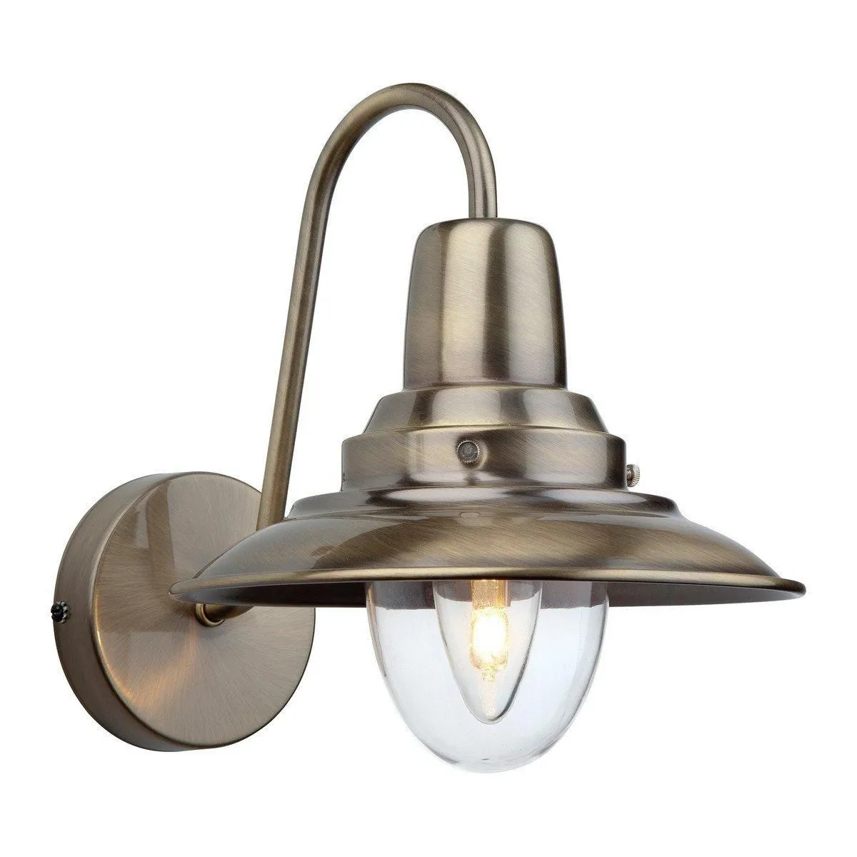 Netlighting Fisherman 1 Light Indoor Dome Wall Light Antique Brass Clear Glass E14 in Gold
