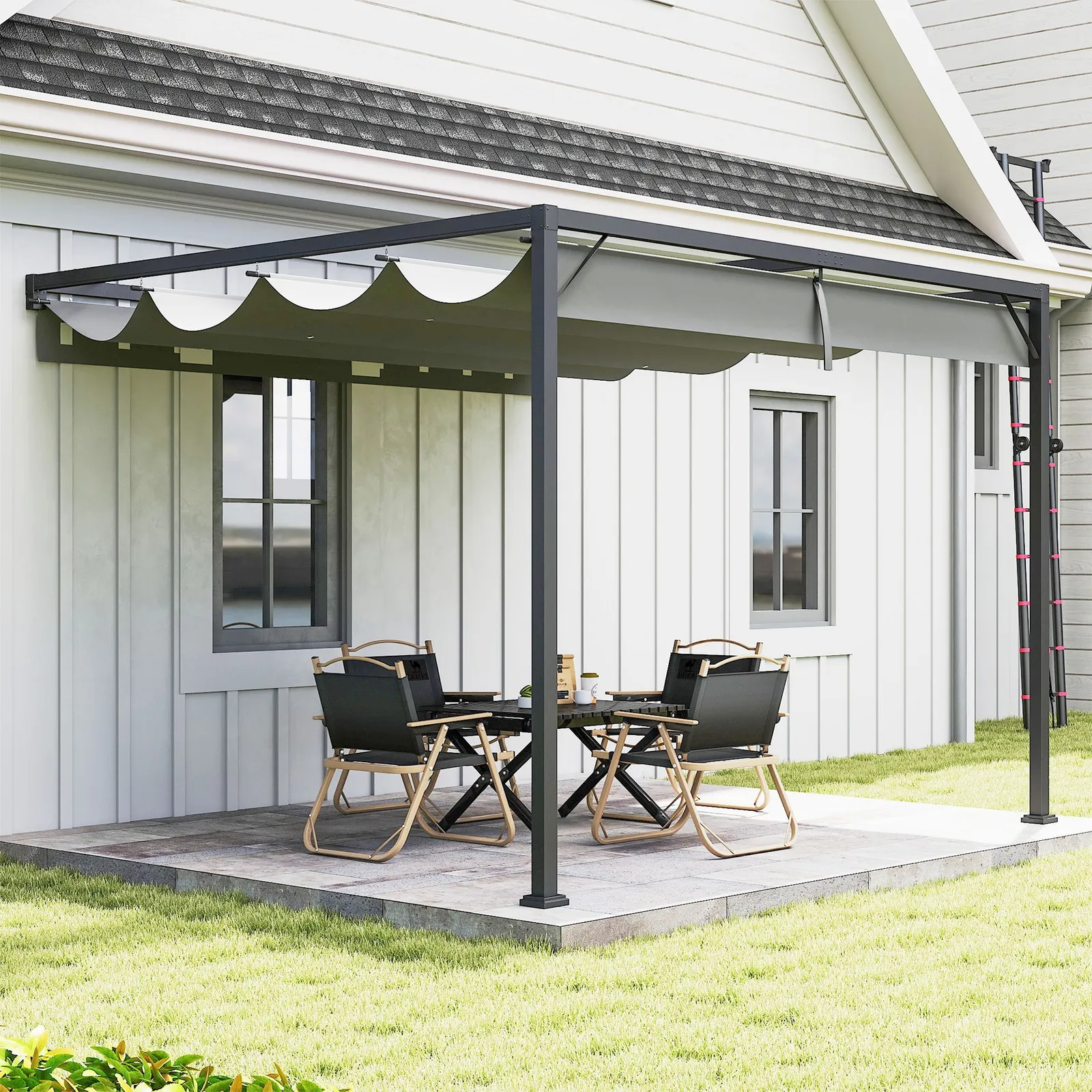 OUTSUNNY 3 x 3(m) Outdoor Lean To Pergola Retractable Canopy Wall Mounted in Grey