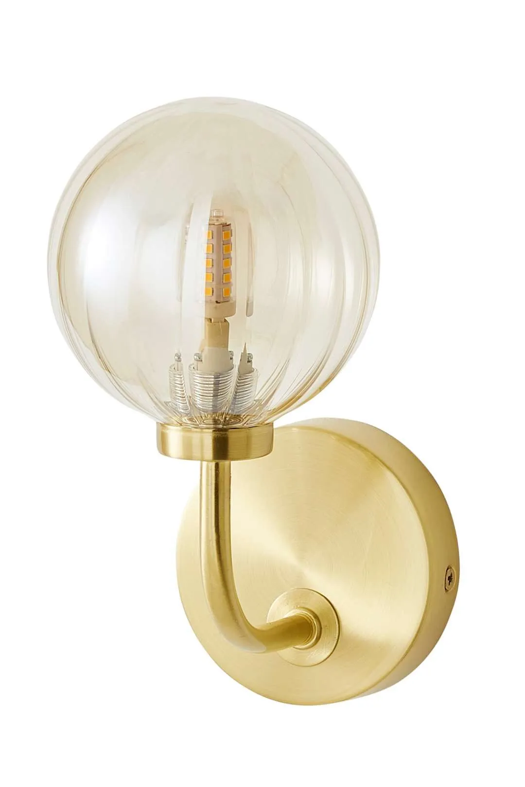 ValueLights Chessy Ribbed Glass Globe Shade Gold Stem Wall Light with LED Bulb 6