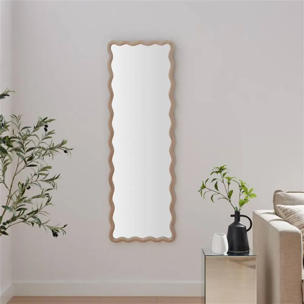 FurnitureboxUK Damaris Wood Full Length 150x50cm Wavy Rectangle Wall Mirror in Brown 2