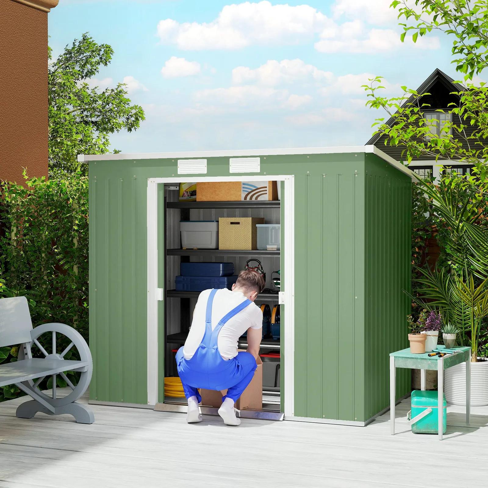 OUTSUNNY 7 x 4ft Metal Garden Storage Shed w/ Double Door Green