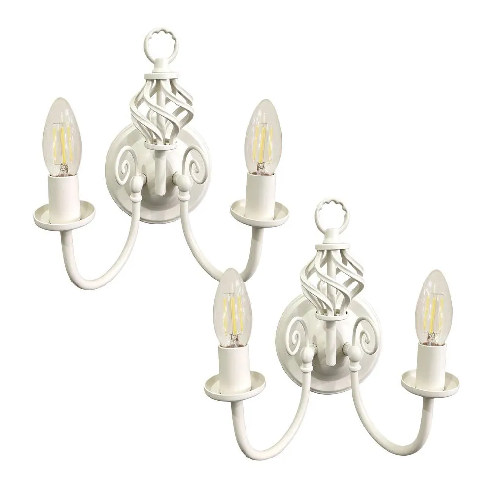 First Choice Lighting Set of 2 Barley Twist - Cream Wall Lights