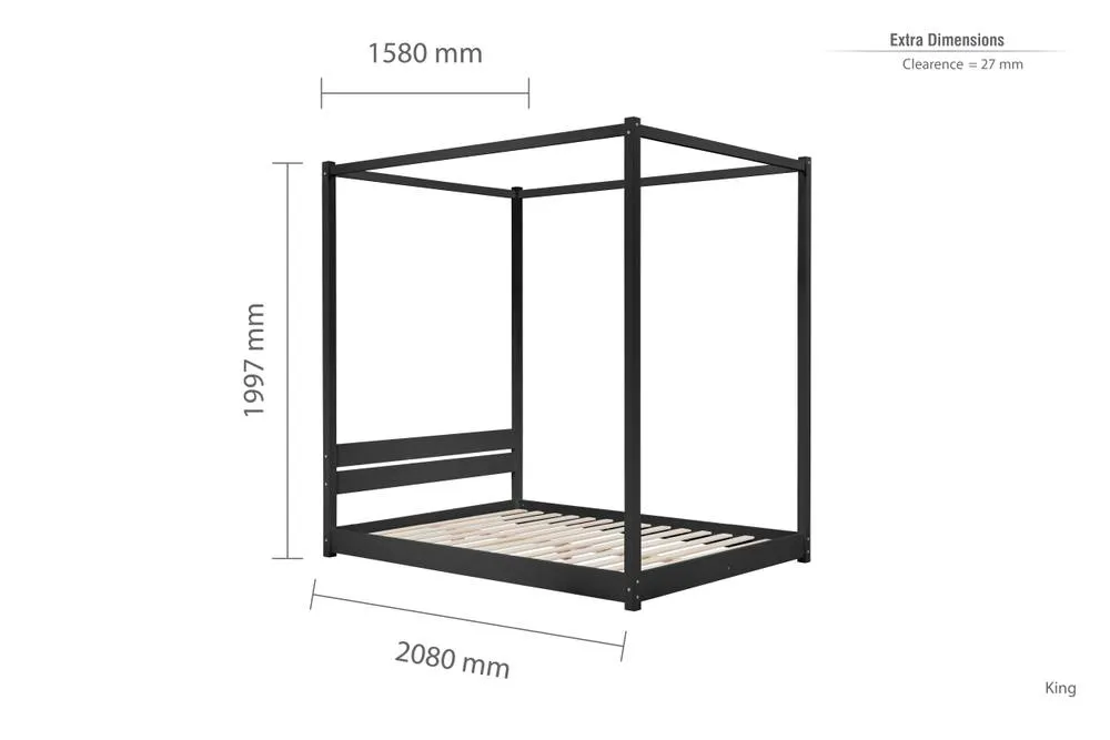 Birlea Four Poster Bed Frame Solid Wood 4 Poster Canopy Darwin in Black 6